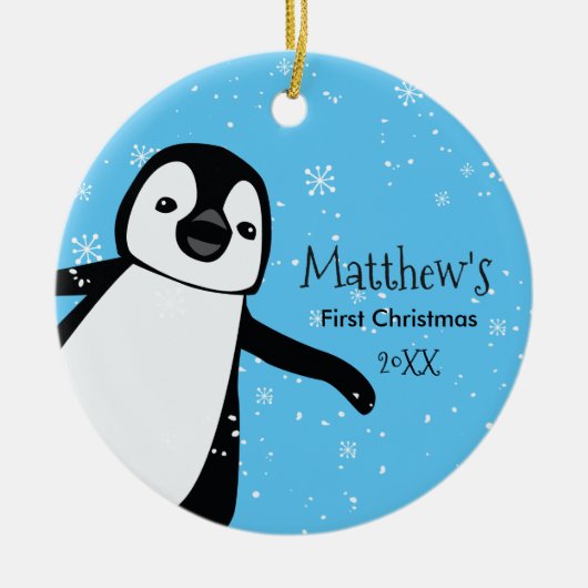 Cute Penguin.Baby's eerste kerstnaam Keramisch Ornament (Voorkant)