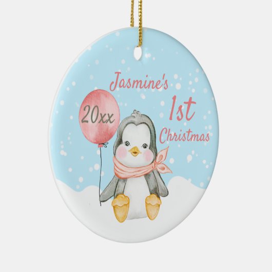 Cute Penguin Baby's eerste kerstroze Keramisch Ornament (Rechts)