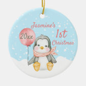 Cute Penguin Baby's eerste kerstroze Keramisch Ornament (Voorkant)