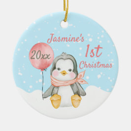Cute Penguin Baby's eerste kerstroze Keramisch Ornament