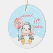 Cute Penguin Baby's eerste kerstroze Keramisch Ornament (Links)