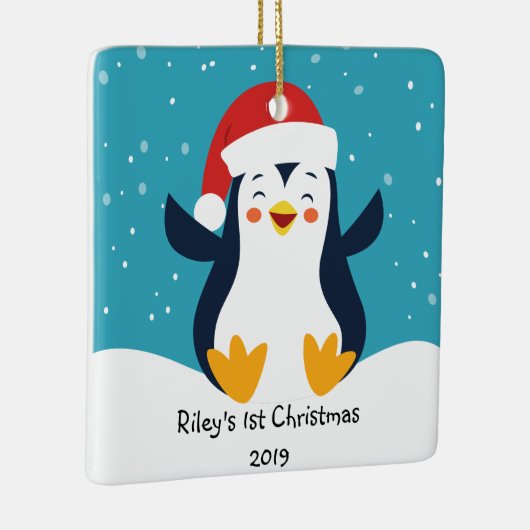 Cute Penguin Baby's eerste kerstversiering Keramisch Ornament (Rechts)
