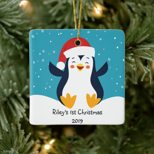 Cute Penguin Baby's eerste kerstversiering Keramisch Ornament (Boom)