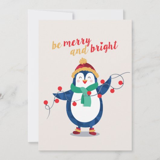 Cute Penguin be Merry and Bright Kerstmis Feestdagenkaart (Voorkant)