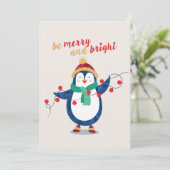 Cute Penguin be Merry and Bright Kerstmis Feestdagenkaart (Staand voorkant)