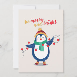 Cute Penguin be Merry and Bright Kerstmis Feestdagenkaart