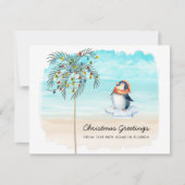 Cute Penguin Beach Scene Family Holiday Moving Aankondiging (Voorkant)