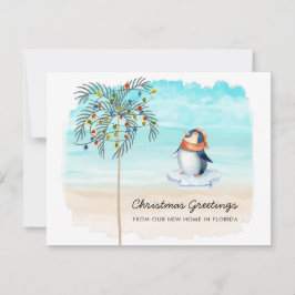 Cute Penguin Beach Scene Family Holiday Moving Aankondiging