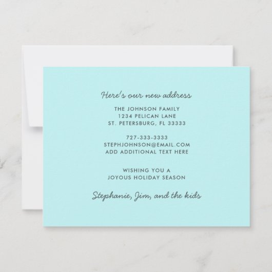 Cute Penguin Beach Scene Family Holiday Moving Aankondiging (Achterkant)