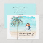 Cute Penguin Beach Scene Family Holiday Moving Aankondiging (Voorkant / Achterkant)