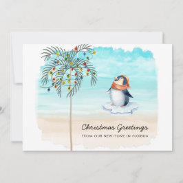 Cute Penguin Beach Scene Family Holiday Moving Aankondiging