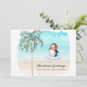 Cute Penguin Beach Scene Family Holiday Moving Aankondiging (Staand voorkant)