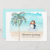 Cute Penguin Beach Scene Family Holiday Moving Aankondiging (Voorkant / Achterkant)