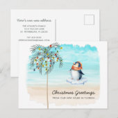 Cute Penguin Beach Scene Family Holiday Moving Aankondigingskaart (Voorkant / Achterkant)
