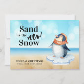 Cute Penguin Beach Scene Holiday Moving Aankondiging (Voorkant)