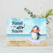 Cute Penguin Beach Scene Holiday Moving Aankondiging (Staand voorkant)