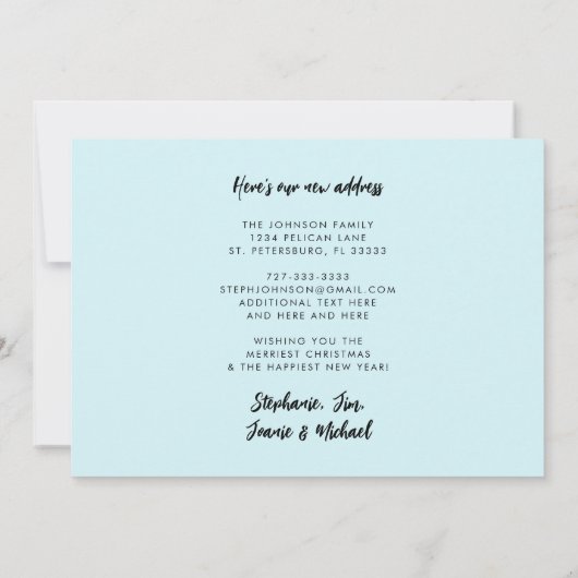 Cute Penguin Beach Scene Holiday Moving Aankondiging (Achterkant)