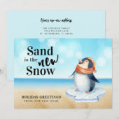 Cute Penguin Beach Scene Holiday Moving Aankondiging (Voorkant / Achterkant)