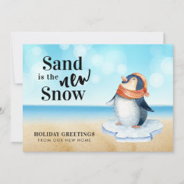 Cute Penguin Beach Scene Holiday Moving Aankondiging