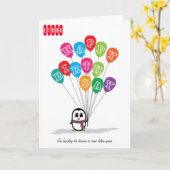 Cute Penguin Birthday Card Kaart (Gele Bloem)