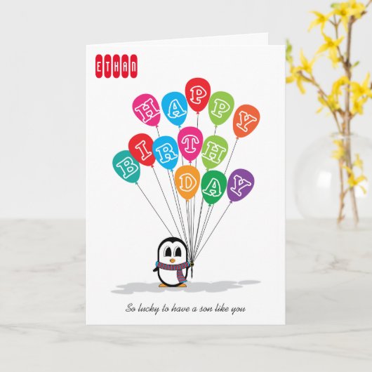 Cute Penguin Birthday Card Kaart (Gele Bloem)