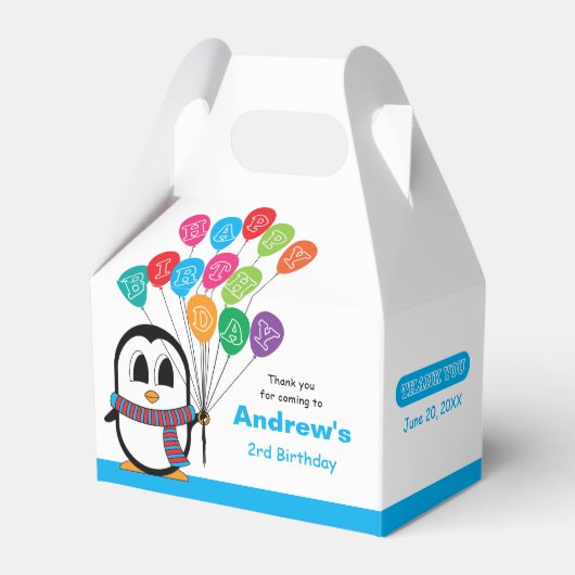Cute Penguin Birthday Gable Box Bedankdoosjes (Voorkant Zijde)