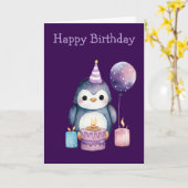 Cute Penguin Birthday Kaart (Gele Bloem)