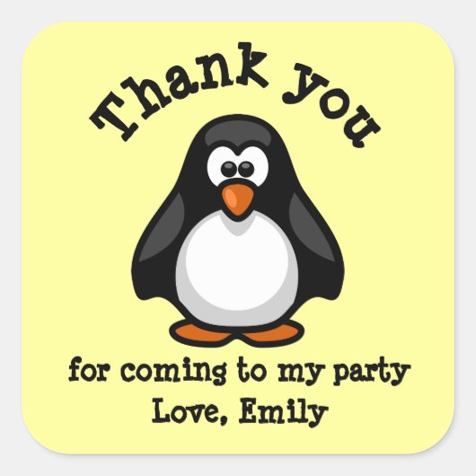 Cute Penguin Birthday Party Hartelijk dank Vierkante Sticker (Voorkant)