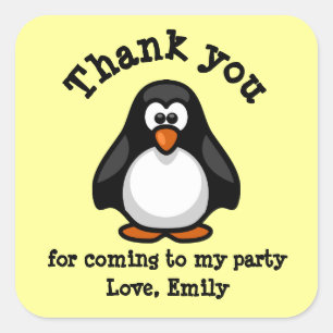 Cute Penguin Birthday Party Hartelijk dank Vierkante Sticker