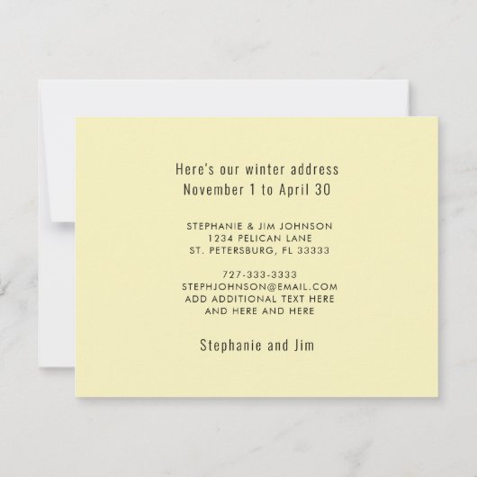 Cute Penguin Blue Heron Beach Scene New Address Aankondiging (Achterkant)