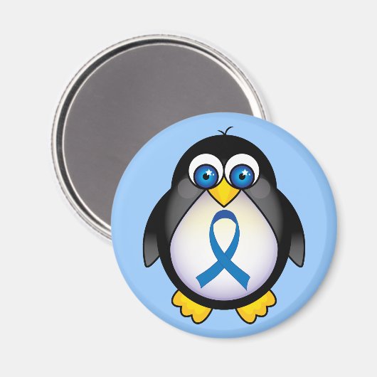 Cute Penguin Blue Ribbon Awareness Magneet (Voorkant / Achterkant)
