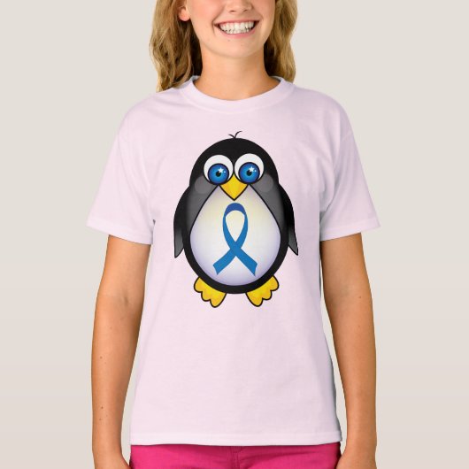Cute Penguin Blue Ribbon Awareness T-shirt (Voorkant)