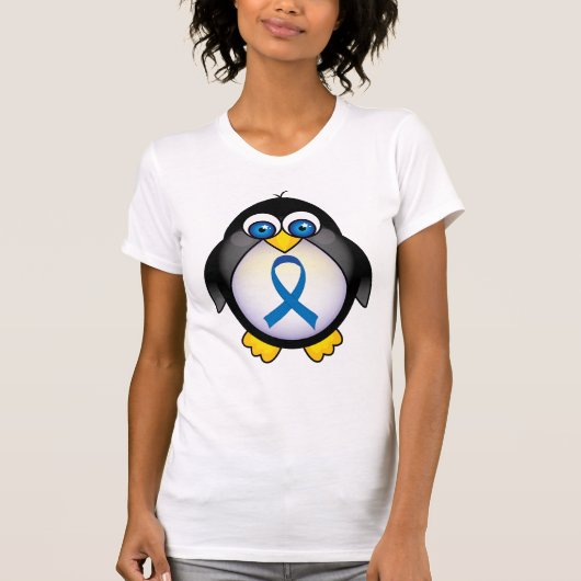 Cute Penguin Blue Ribbon Awareness T-shirt (Voorkant)