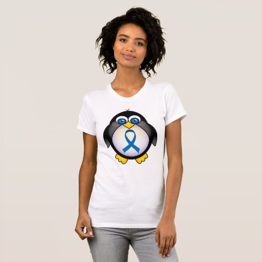 Cute Penguin Blue Ribbon Awareness T-shirt (Voorkant volledig)