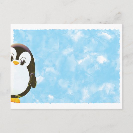 Cute Penguin Blue Watercolor  Briefkaart (Voorkant)