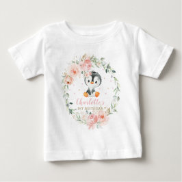Cute Penguin Blush Floral 1e verjaardag Outfit