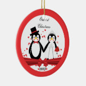 Cute Penguin Bride & Groom Wedding 1 Kerstmis Keramisch Ornament (Rechts)