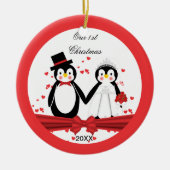 Cute Penguin Bride & Groom Wedding 1 Kerstmis Keramisch Ornament (Voorkant)