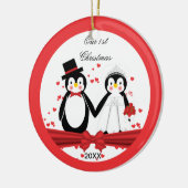 Cute Penguin Bride & Groom Wedding 1 Kerstmis Keramisch Ornament (Links)