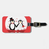 Cute Penguin Bride & Groom Wedding Bagagelabel (Voorkant horizontaal)