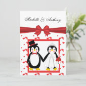 Cute Penguin Bride & Groom Wedding Invitations Kaart (Staand voorkant)