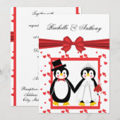 Cute Penguin Bride & Groom Wedding Invitations Kaart (Voorkant / Achterkant)