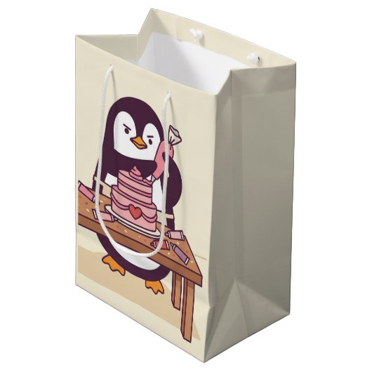 Cute Penguin Cake Decorator Valentine Gift Bag Medium Cadeauzakje (Voorkant Gekanteld)