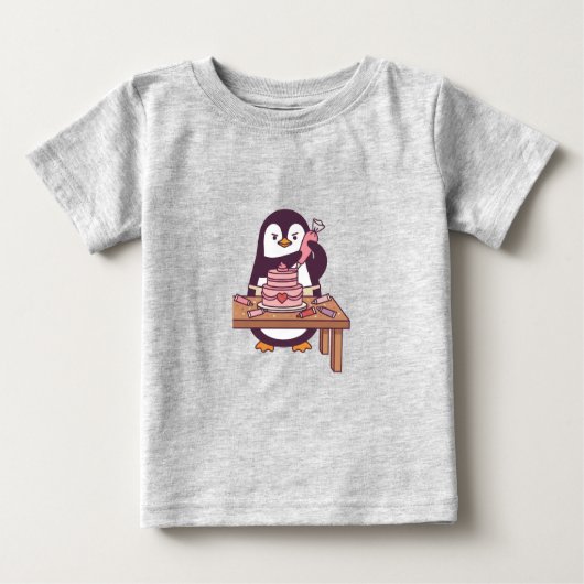 Cute Penguin Cake Valentine Kids T-Shirt - Colour (Voorkant)