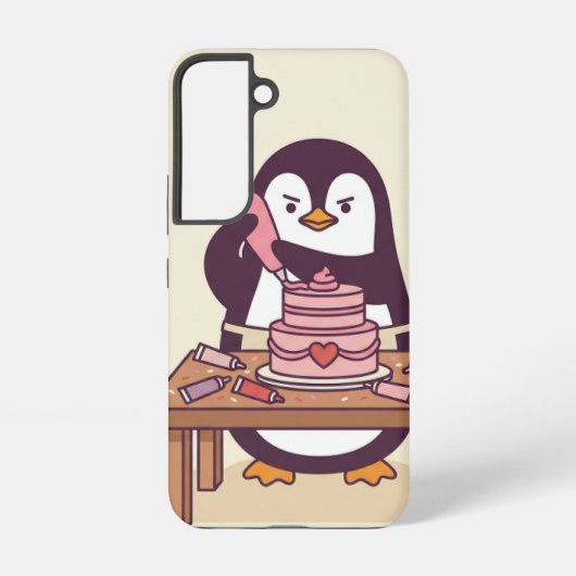 Cute Penguin Cake Valentine Phone Case - Samsung Galaxy Hoesje (Achterkant)