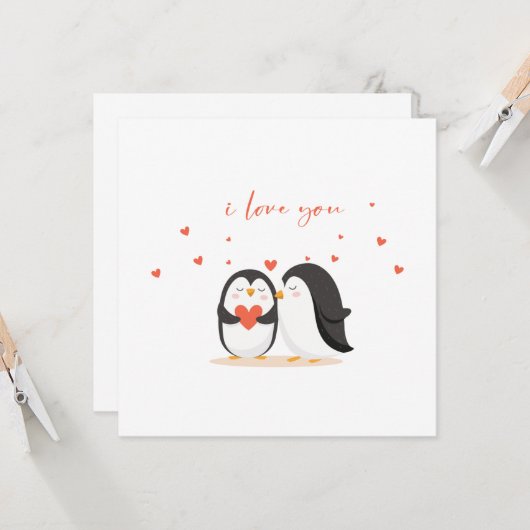 Cute Penguin Card - For Anniversary I Love You Kaart (Voorkant / Achterkant in situ)
