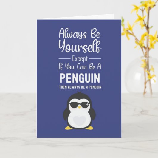 Cute Penguin Cards Funny Humor Animals Snow Kaart (Gele Bloem)