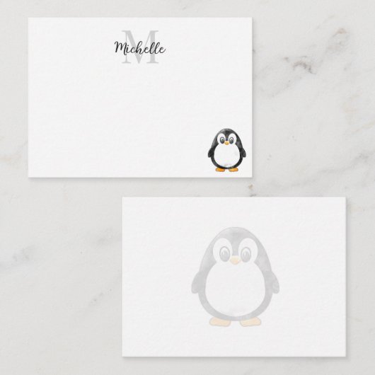 Cute Penguin Cartoon Blank Custom Monogram Notitiekaartje (Voorkant / Achterkant)