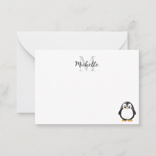 Cute Penguin Cartoon Blank Custom Monogram Notitiekaartje (Voorkant)