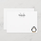 Cute Penguin Cartoon Custom Monogram Notitiekaartje (Voorkant / Achterkant)